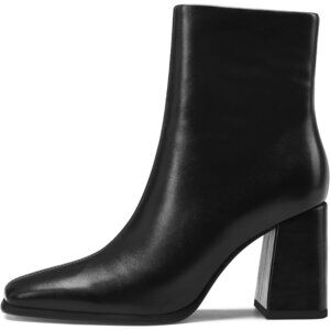 Women's Black Faux Leather Block Heel Booties